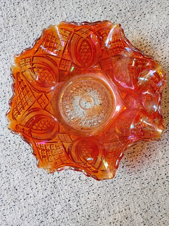 Other - Vintage-Style Amber Carnival Glass Decorative Bowl - Home Art